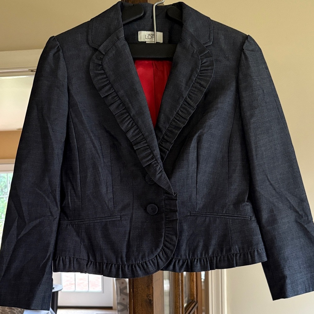LOFT Navy Ruffled Blazer